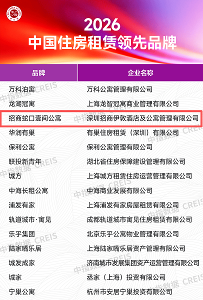 TOP3！招商蛇口壹间公寓荣获“2026中国住房租赁领先品牌”
